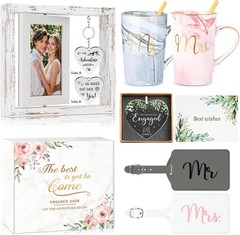 Engagement Gift Set for Couples with Picture Frame and Coffee Mugs for Newlyweds