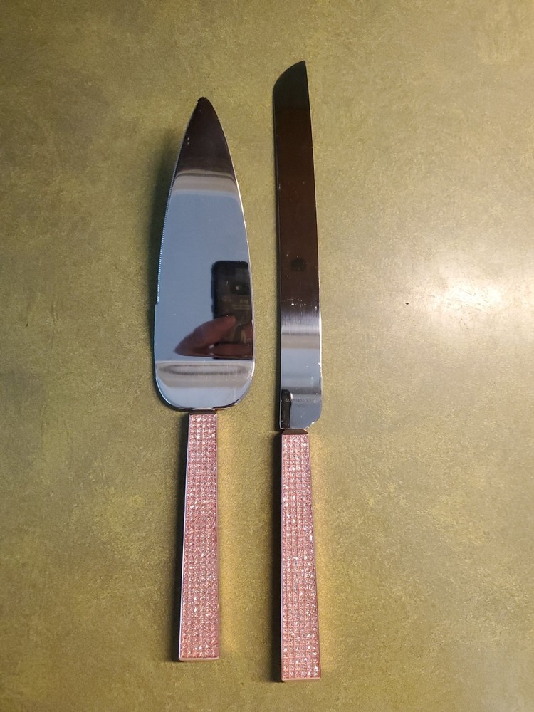 Rose Gold Shiny Gemmed Cake Cutting/serving Set For Wedding Or Showers