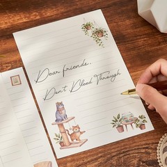 72 Pieces Cute Cat and Dog Writing Paper Envelopes, Half letter Beige