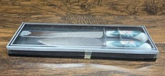 Sheffield England Cake Knife Server Set Floral Porcelain Handles Box Vintage USA