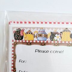 Vintage 90s Cherry Teapot, Tea Party Invitations (8) Mary Engelbreit, 1993 – New