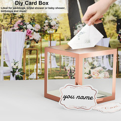 Rose Gold Clear Window Cards Box, Cards Receiving Box for Birthday, Wedding, Bri