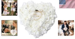 Wedding Ring Pillow Heart Shape Rose Lace Cushion for Wedding Party Anniversary
