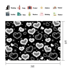 7x5ft Black Heart Backdrop 90s Backdrops for Photoshoot Valentines Decor Bann…