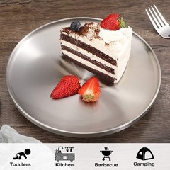 Sumerflos 304 Stainless Steel Dinner Plate 9 Double-Layer Round Dessert Plate