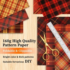 24 Sheets Plaid Pattern Paper, 12″x12″ Double-Sided Orange & Yellow 7
