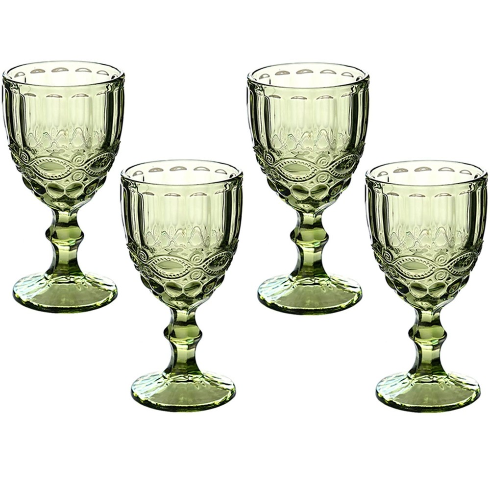 Green Wine Glasses set of 4 Vintage Glassware Drinking Water Goblets 10 OZ Co…