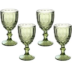 Green Wine Glasses set of 4 Vintage Glassware Drinking Water Goblets 10 OZ Co…