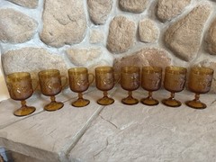 Vintage Glass Set of 8 Goblet MCM Orange Colored Raised Pattern Goblet 5.5″ tall