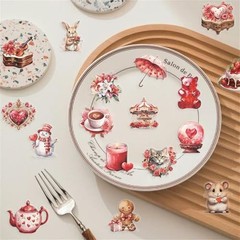 50pcs Transparent Love Stickers,Vintage Valentine Sticker Waterproof PET Red