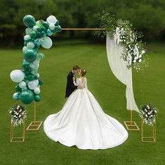 Gold Wedding Backdrop Stand Set with Balloon and Flower Displays