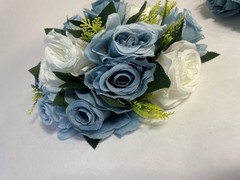 Bouquet Centerpiece Silk Flower Ball-WHITE/BLUE- Event Decor Wedding LOT OF TWO