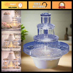 12.5″ Lighted 3-Tier Wedding Cake Fountain – Clear Decorative Centerpiece, Plug-
