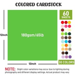 SallyFashion 60 Sheets Colored Cardstock Paper 12×12, Medium, multi