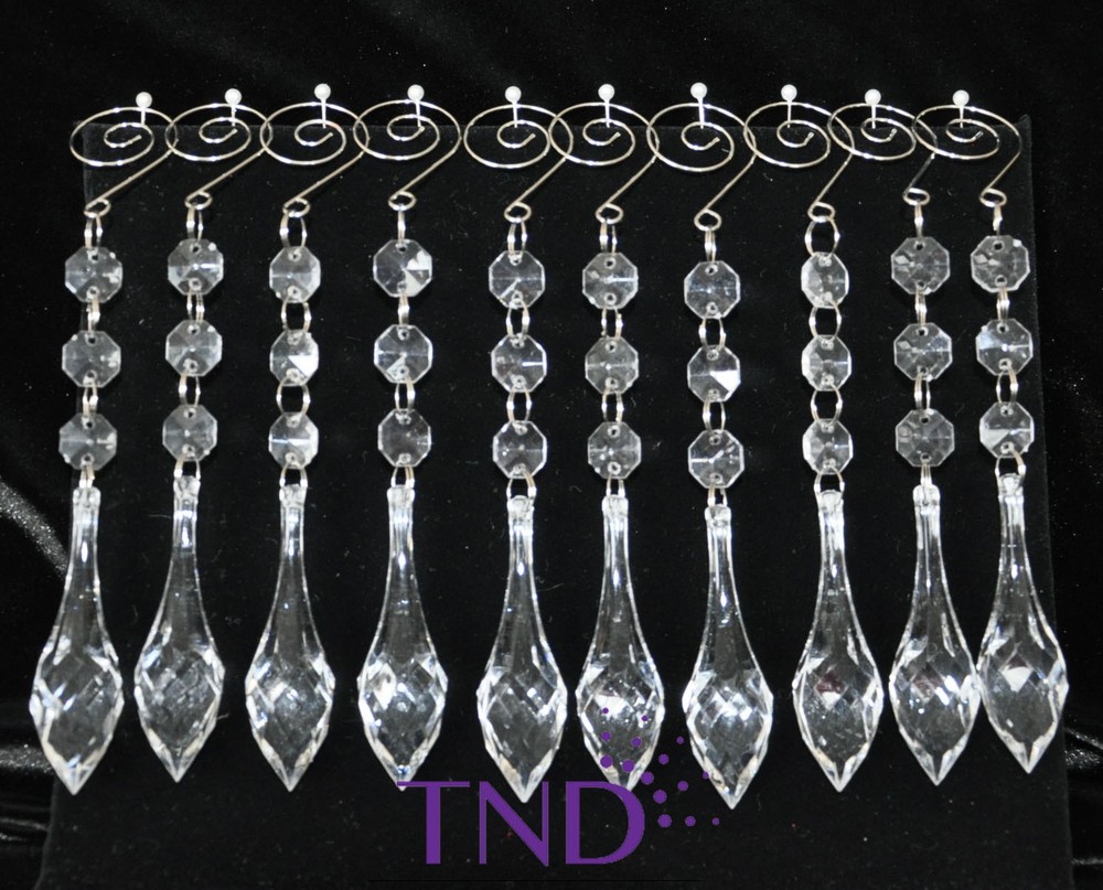 20 PCS ACRYLIC HANGING CRYSTALS ORNAMENTS WITH TEARDOP PRISMS & SPIRAL HOOKS