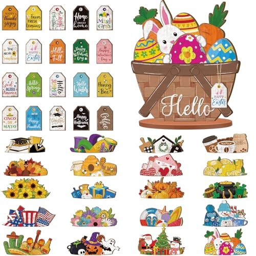 42 Pcs Small Interchangeable Easter Decor Holiday Seasonal Wooden Flower Basket