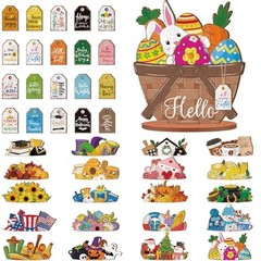 42 Pcs Small Interchangeable Easter Decor Holiday Seasonal Wooden Flower Basket