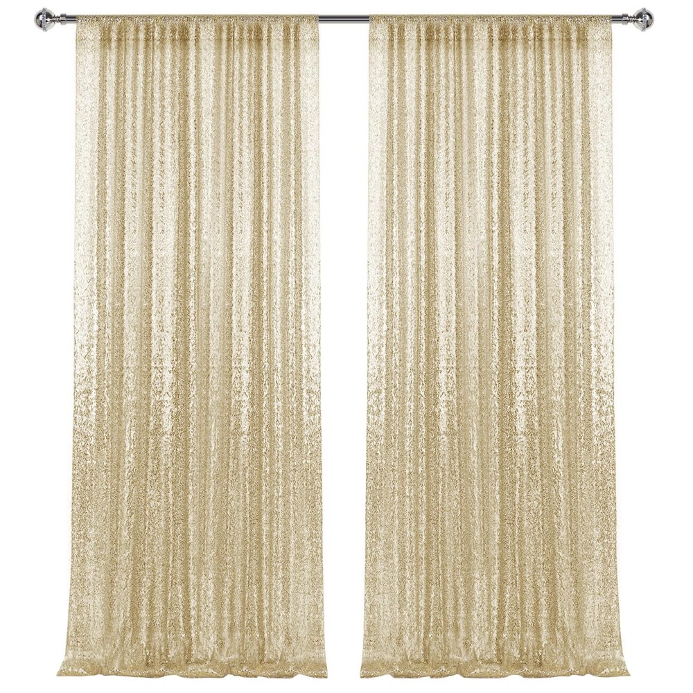 2×8FT-2PCS Champagne Gold Sequin Backdrop Curtains Panels, Photography Back