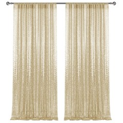 2×8FT-2PCS Champagne Gold Sequin Backdrop Curtains Panels, Photography Back