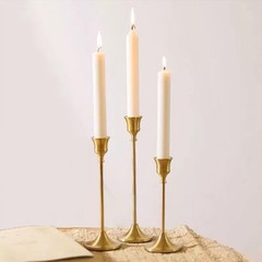 Candlestick Holders, Taper Candle Holders Set of 3, Vintage Brass Gold