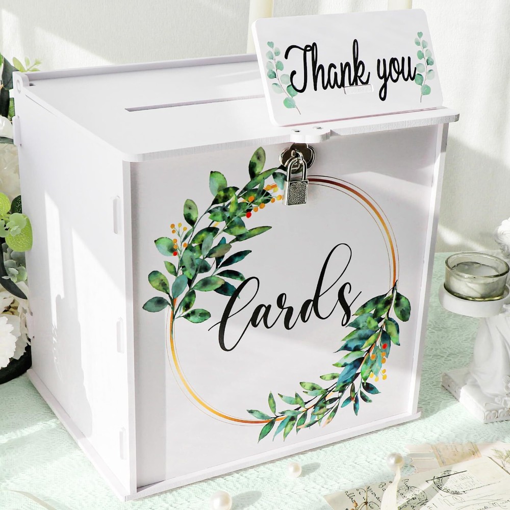 PVC Wedding Card Box with Lock White Money Gift Box for Reception Decorations
