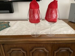 2 Large Wedding Etched Flemings Water Goblets/Wine Glasses Bride & Groom