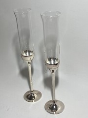 Vera Wang Love Knots Wedgwood Toasting Champagne Flutes Silver Love Knots Bows