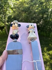 Vintage Disney Store Mickey & Minnie Mouse Wedding Cake Server & Knife Set