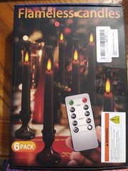 Kakoya Flameless Smoky 6 pack Taper Candles w/2 remote and stands 9 1/2″ Tall