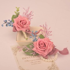 Dusty Pink Rose Corsage Wristlet Band Bracelet Artificial Flower