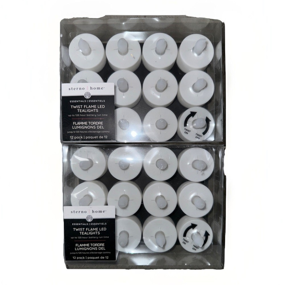 Tea Lights Lot of 2 12 Packs Sterno Home Essentials Twist Flame LED w Batteries