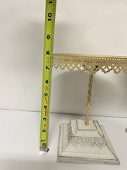 VTG Pair Metal Pedestal Display Stands Cream Lace Edge Wedding Cake Riser 8”