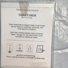 Cursive Table Number Card Stock Signs 1-25 With 7 Blank Cards 4 1/4”x 5 1/2”