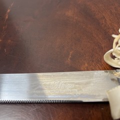 Treasure Masters SHEFFIELD England Stainless Steel serrated Knife PEARL lucite