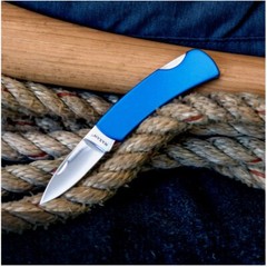 POCKET KNIFE Small Blue 3-1/2″ Lockback Smooth Handle Engravable Wedding Gift