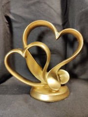 His & Hers Wedding Cake Topper Gold 2 Double Intwined Hearts w/ Crystal Accents