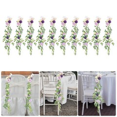 10Pcs DIY Wedding Chair Flowers Purple Green Faux Floral Decor for Ceremony