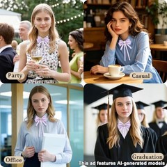 Womens Bow Tie Ribbon Rhinestone Bow Ties for Women Pre-Tied Necktie for Purple