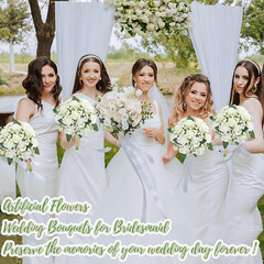 Artificial Bridesmaid Bouquets Set of 6 for Wedding – 7 Inch White Flowers Bouqu