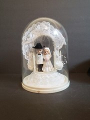 Vintage Western Cowboy & Cowgirl Wedding Topper In Cloche Dome