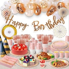 175PCS Pink Rose Gold Party Plates Set for 25 Guests Disposable Cutlery Cups
