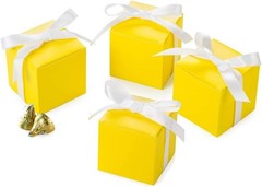 Versatile Yellow Candy Boxes in Bulk, 50 Pack with White Ribbon for Favors