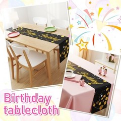 Happy Birthday Table Runner Gold Birth Party Sign Table Runner Vintage Black