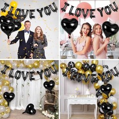 16 Inch Black I Love You Letter Balloons,18 Inch Black-i Love You and Heart