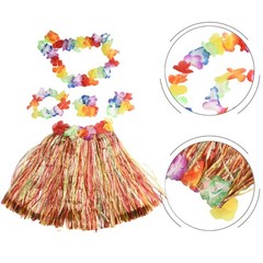 Kids Hawaiian Hula Grass Skirt Beach Dress Lei Flower Headband Girls Costume HOT