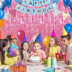 Crosize 2 Pack 3.3 x 9.9 ft Pink Foil Fringe Backdrop Curtain, Streamer Backd…
