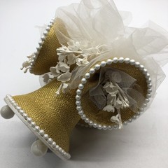 Vintage 60s Wedding Cake Topper Coast Novelty Co Bells Flowers Tulle Gold 6 inch