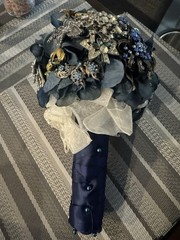 Vintage Brooch Bouquet OOAK Navy Sapphire Blue Bridal Keepsake Statement Piece