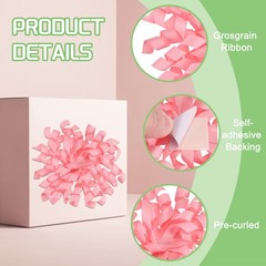 6 Pcs 4 Inch Grosgrain Curly Bows for Gift Wrapping Self-Adhesive Light Pink