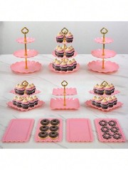 10Pcs Cake Rack Set 3 Double 3 Triple Layered Cupcake Stands 4 Appetizer Trays F